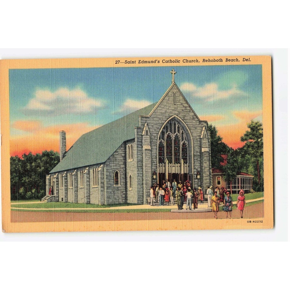 Vintage Saint Edmund's Catholic Church Rehoboth Beach Delaware Linen Postcard